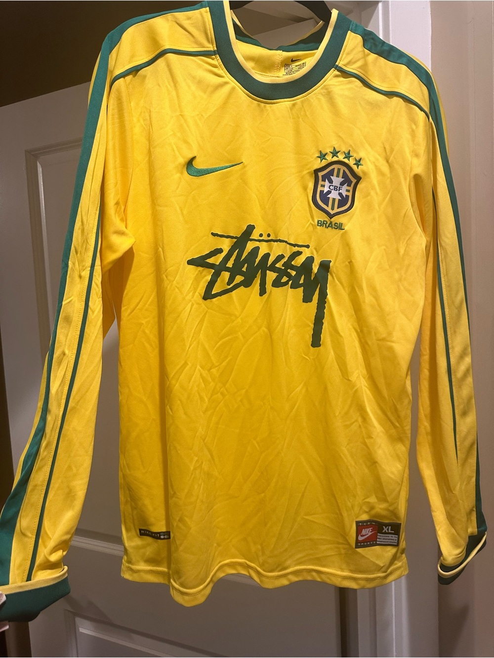 Nike Yellow & Green Brazil Long Sleeve Soccer Shirt with Stüssy Logo